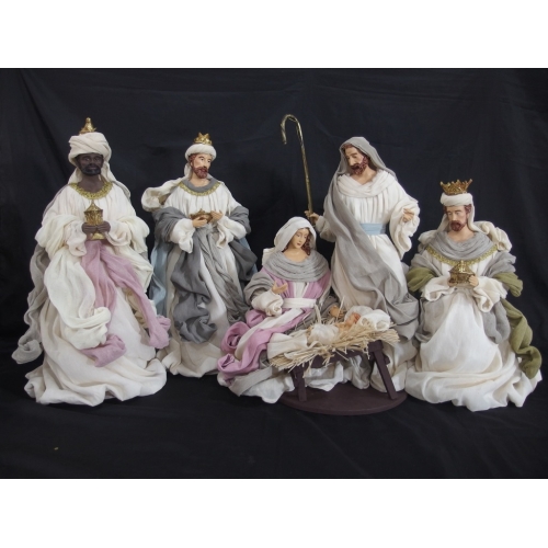 Figury do szopki bożonarodzeniowej - Zestaw bożonarodzeniowy FS46N - Figury w ubraniach z materiału do szopki betlejemskiej